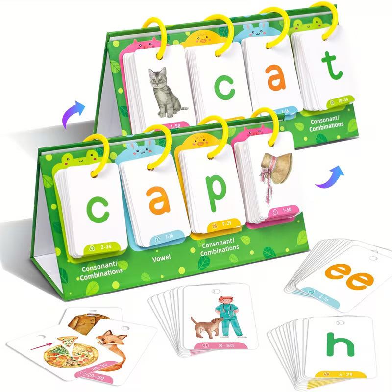 129pcs CVC Word Flashcards for Kids, Phonics Desk Calendar Cards, Sight Words Games Learning Set for Teacher Classroom
