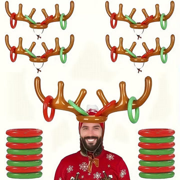 4/3/2/1 Inflatable Reindeer Antler Ring Toss Party Game Set - Perfect for Christmas Party Games