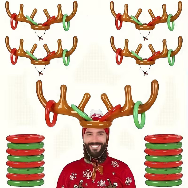4/3/2/1 Inflatable Reindeer Antler Ring Toss Party Game Set - Perfect for Christmas Party Games
