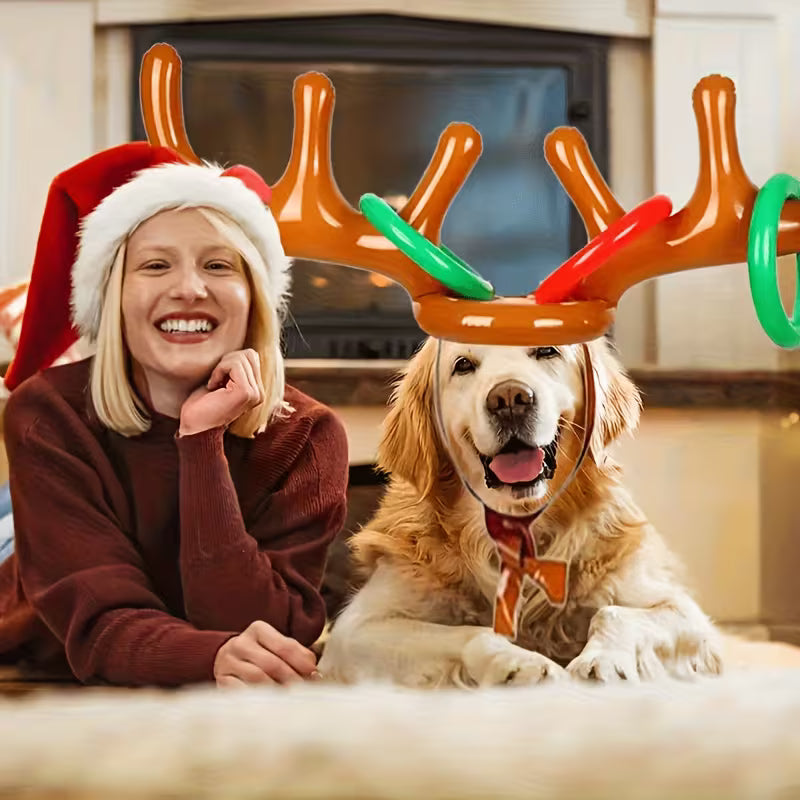 4/3/2/1 Inflatable Reindeer Antler Ring Toss Party Game Set - Perfect for Christmas Party Games