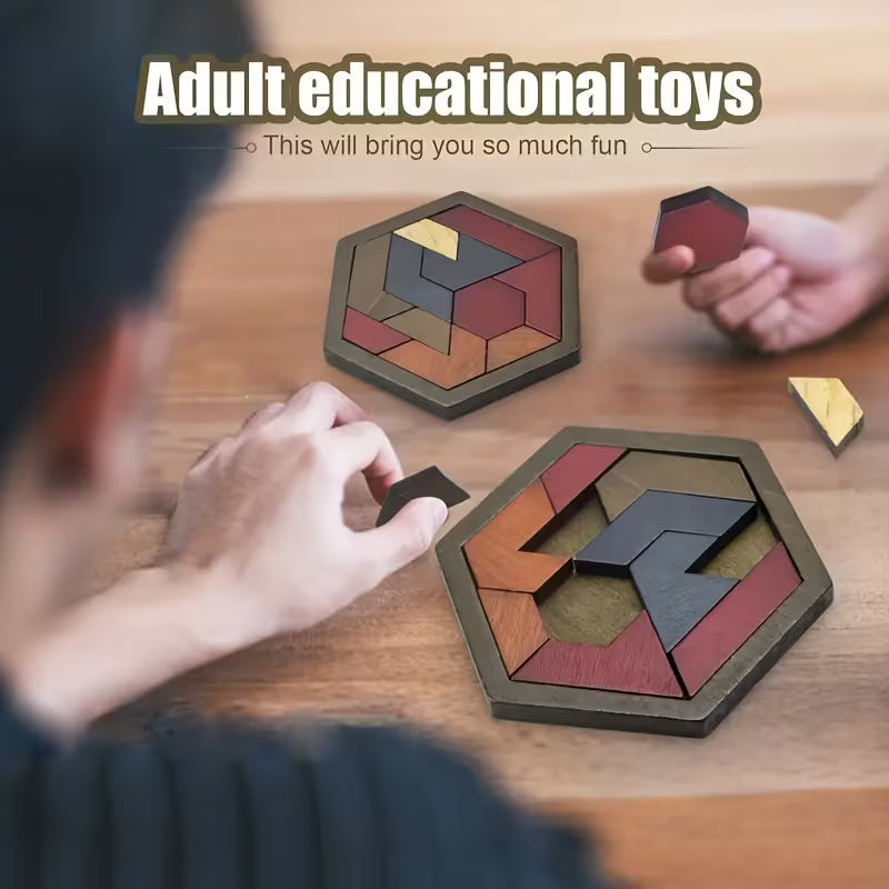 Wooden Hexagonal Jigsaw Puzzle, Puzzle Educational Toys