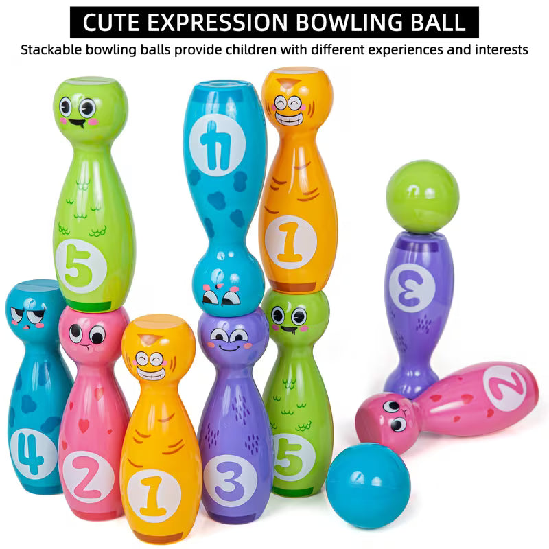 Bowling Toy Set Cartoon Fun Expression Printed Exquisite Transfer Printing Process Non-Fading Non-Peeling