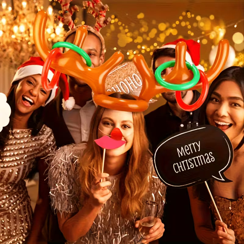 4/3/2/1 Inflatable Reindeer Antler Ring Toss Party Game Set - Perfect for Christmas Party Games