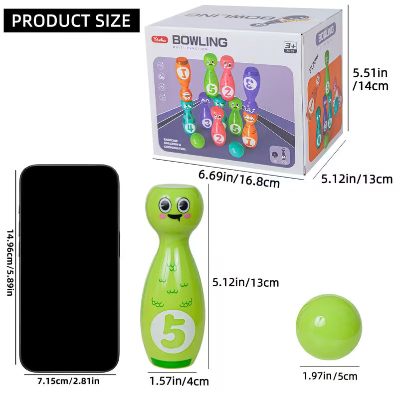 Bowling Toy Set Cartoon Fun Expression Printed Exquisite Transfer Printing Process Non-Fading Non-Peeling