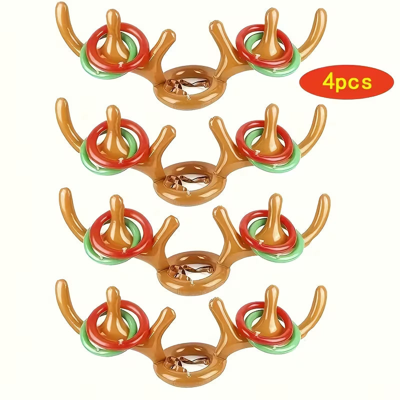 4/3/2/1 Inflatable Reindeer Antler Ring Toss Party Game Set - Perfect for Christmas Party Games