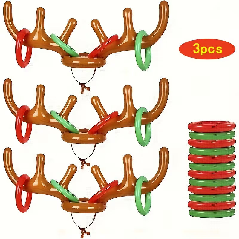 4/3/2/1 Inflatable Reindeer Antler Ring Toss Party Game Set - Perfect for Christmas Party Games