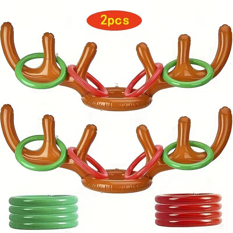 4/3/2/1 Inflatable Reindeer Antler Ring Toss Party Game Set - Perfect for Christmas Party Games