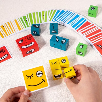 1Set Magic Cube Face-Changing Game - 4-Player Wooden Puzzle for Youngsters, Interactive Family Fun & Early Learning Toy