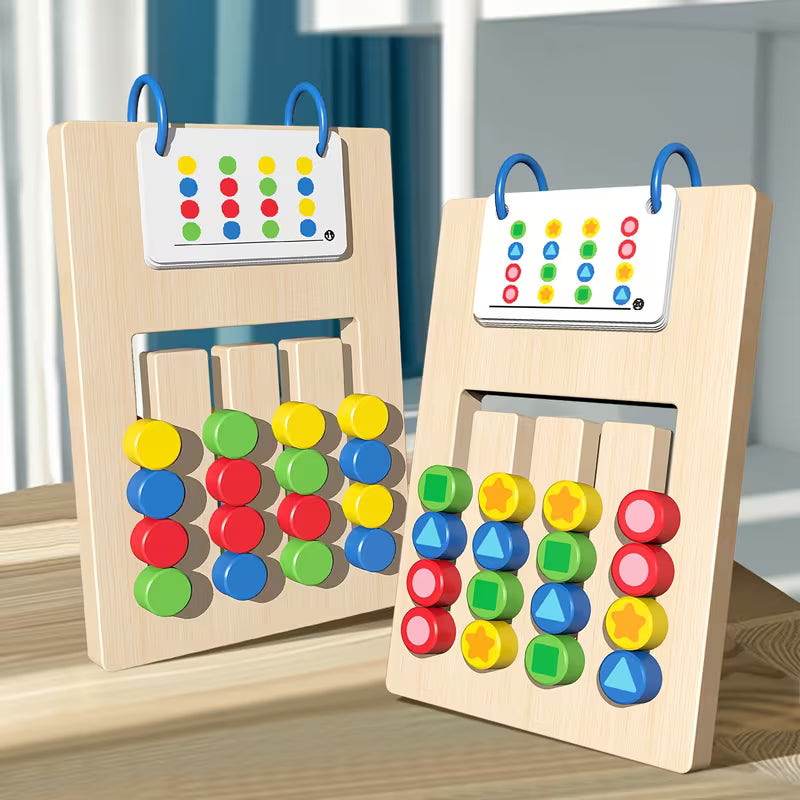 Double-Sided Four-Color Positioning Game Wooden Puzzle Cards to Enhance Cognitive Skills, Color Recognition, Competitive Toys