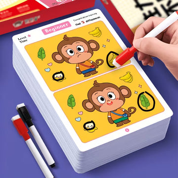 Find The Difference Focus Training Cards Suitable for Ages - Erasable Brain Game with Difficulty Gradient Design, Paper Puzzle Cards