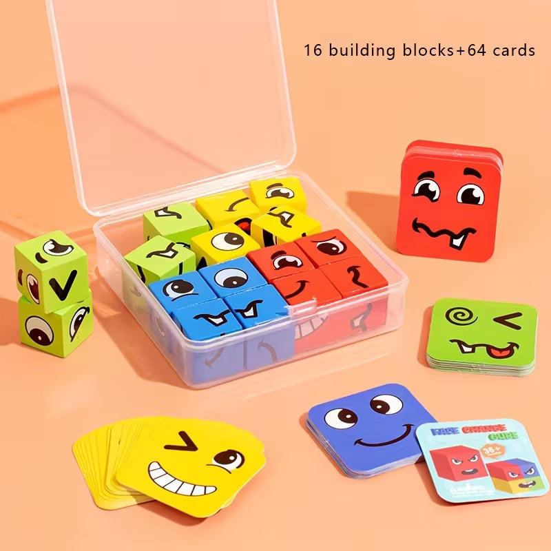 1Set Magic Cube Face-Changing Game - 4-Player Wooden Puzzle for Youngsters, Interactive Family Fun & Early Learning Toy