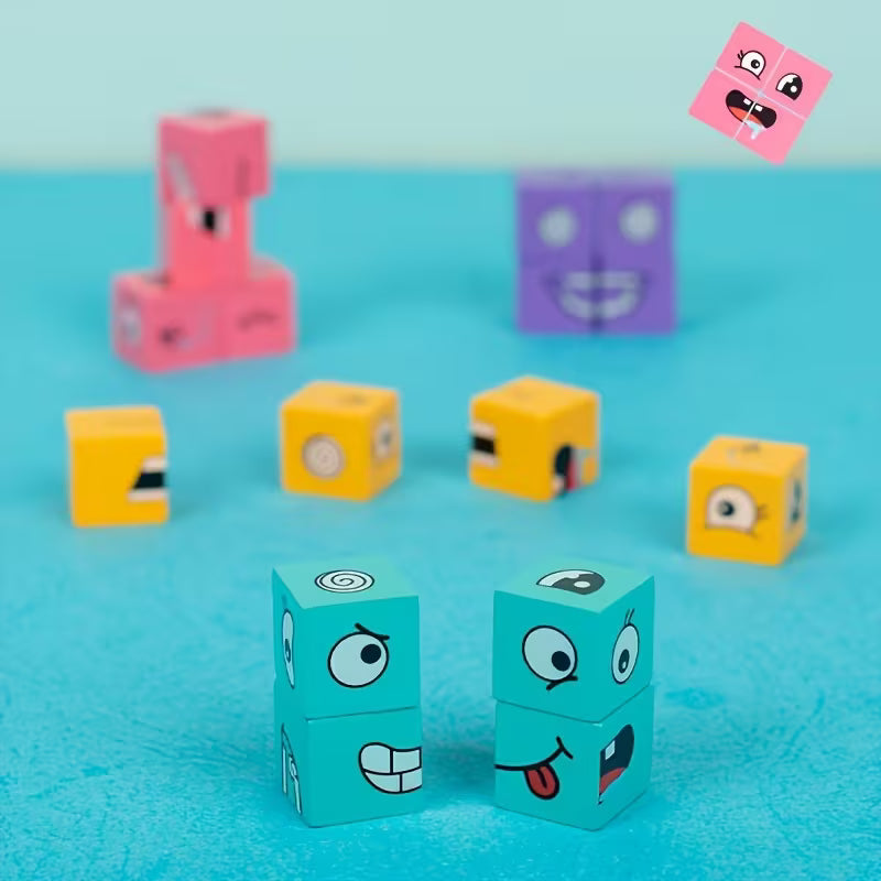 1 Set of Wooden Expression Changing Block Stacking Toys, Bells And Multiple Card Styles, Multiplayer Competitive Entertainment Game