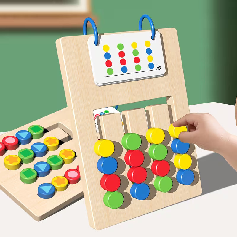 Double-Sided Four-Color Positioning Game Wooden Puzzle Cards to Enhance Cognitive Skills, Color Recognition, Competitive Toys