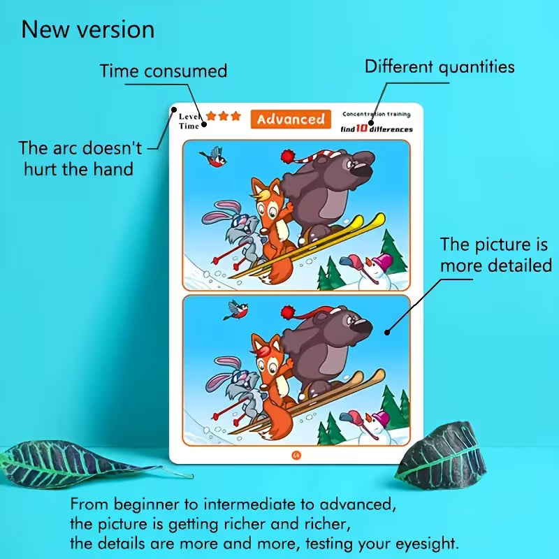 Find The Difference Focus Training Cards Suitable for Ages - Erasable Brain Game with Difficulty Gradient Design, Paper Puzzle Cards