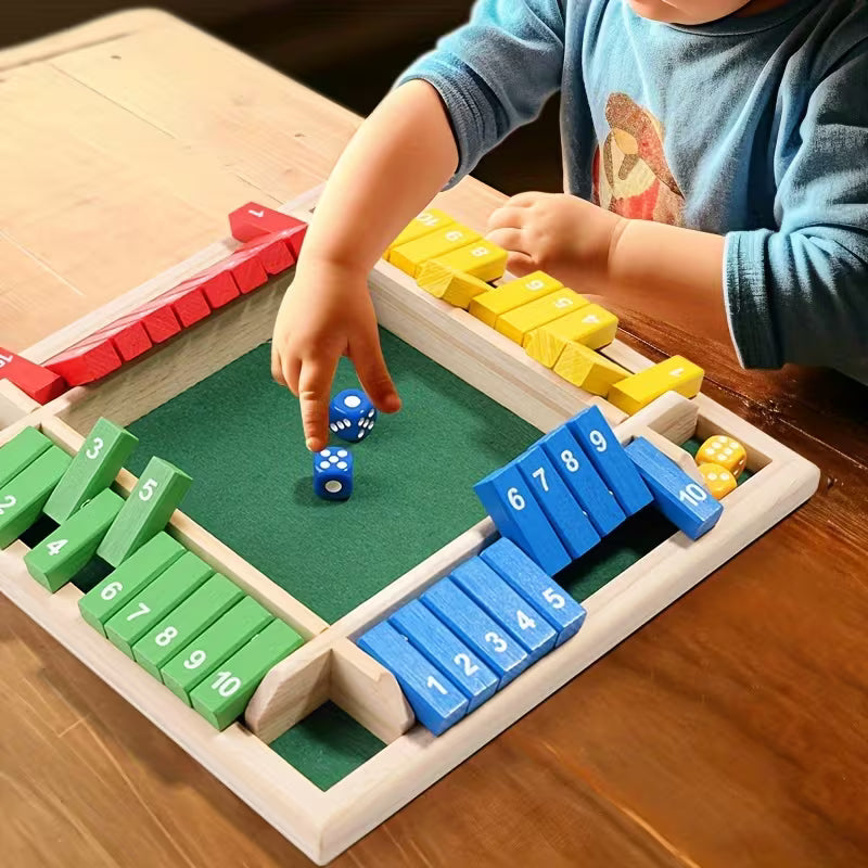 Wooden Number Dice Game Toy, Featuring Eight Colorful Dice, a Brain-Teasing Math Toy