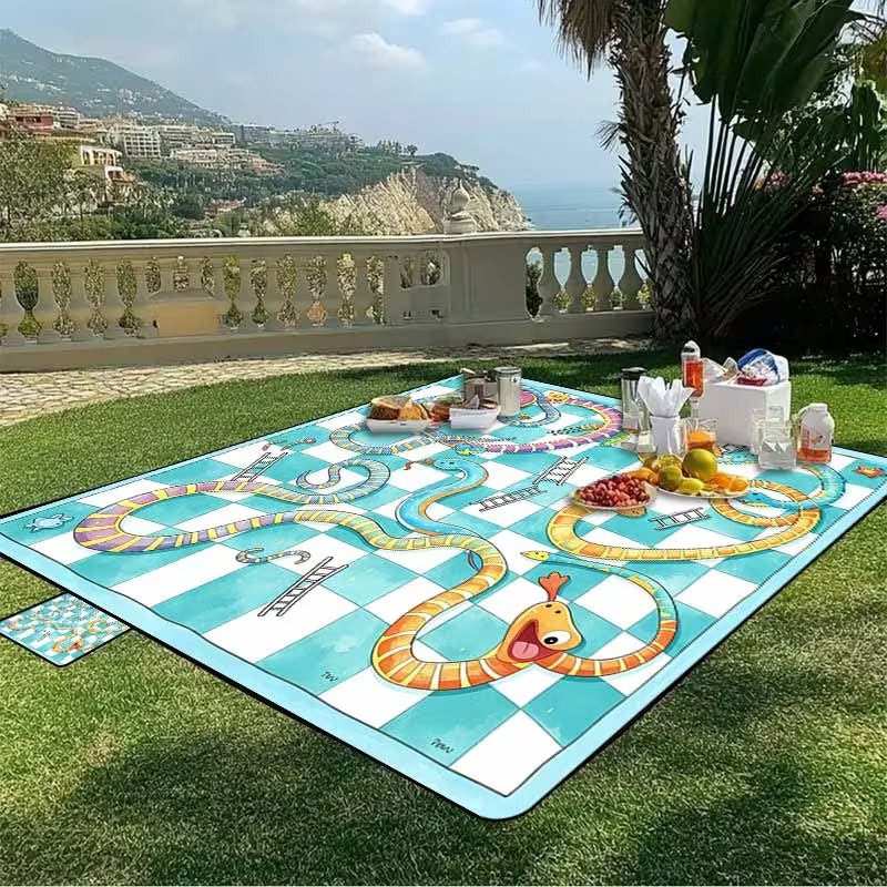 1pc Foldable Picnic Mat, Durable Design Snake Ladder Board Game Machine, Hand Washable