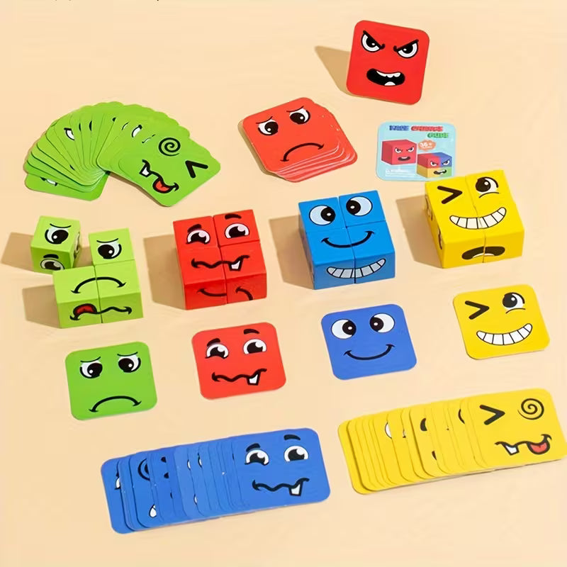 1Set Magic Cube Face-Changing Game - 4-Player Wooden Puzzle for Youngsters, Interactive Family Fun & Early Learning Toy