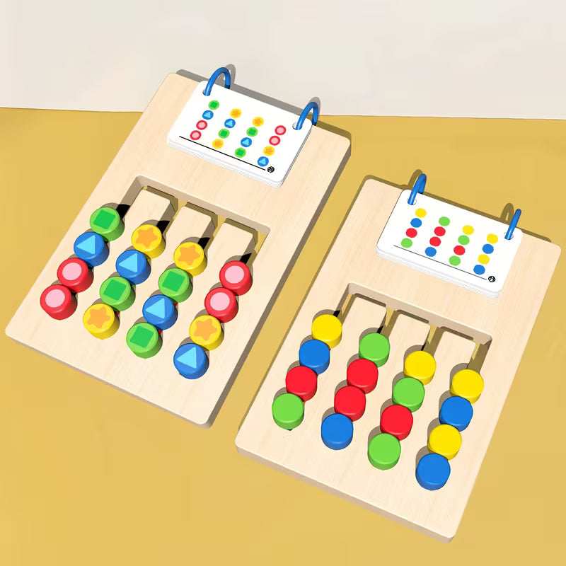 Double-Sided Four-Color Positioning Game Wooden Puzzle Cards to Enhance Cognitive Skills, Color Recognition, Competitive Toys