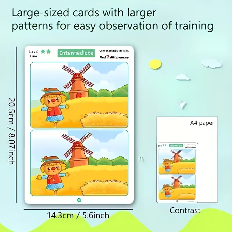Find The Difference Focus Training Cards Suitable for Ages - Erasable Brain Game with Difficulty Gradient Design, Paper Puzzle Cards