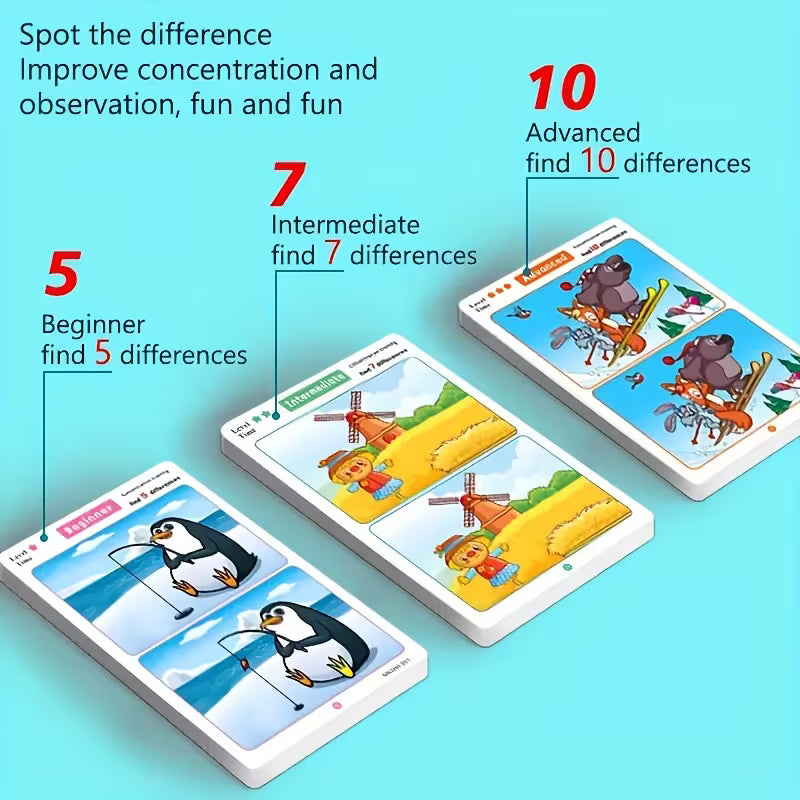 Find The Difference Focus Training Cards Suitable for Ages - Erasable Brain Game with Difficulty Gradient Design, Paper Puzzle Cards