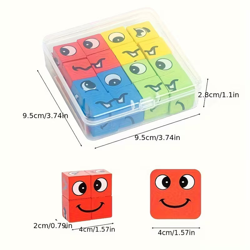 1Set Magic Cube Face-Changing Game - 4-Player Wooden Puzzle for Youngsters, Interactive Family Fun & Early Learning Toy