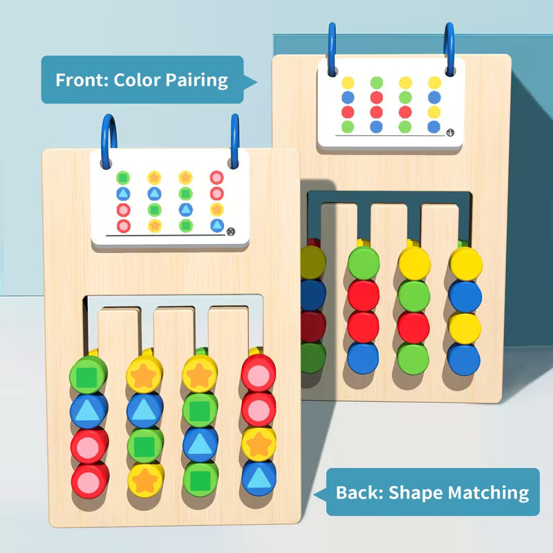 Double-Sided Four-Color Positioning Game Wooden Puzzle Cards to Enhance Cognitive Skills, Color Recognition, Competitive Toys