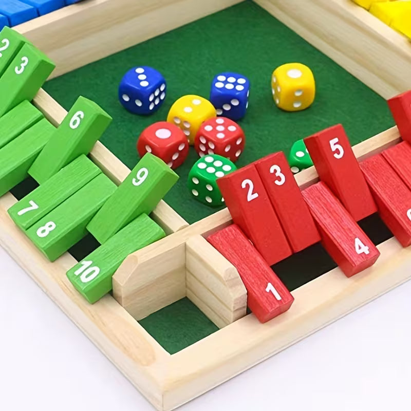 Wooden Number Dice Game Toy, Featuring Eight Colorful Dice, a Brain-Teasing Math Toy