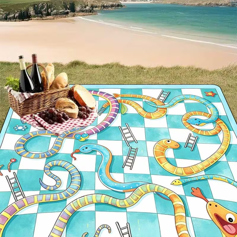 1pc Foldable Picnic Mat, Durable Design Snake Ladder Board Game Machine, Hand Washable