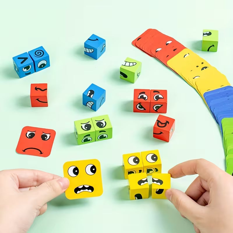 1Set Magic Cube Face-Changing Game - 4-Player Wooden Puzzle for Youngsters, Interactive Family Fun & Early Learning Toy