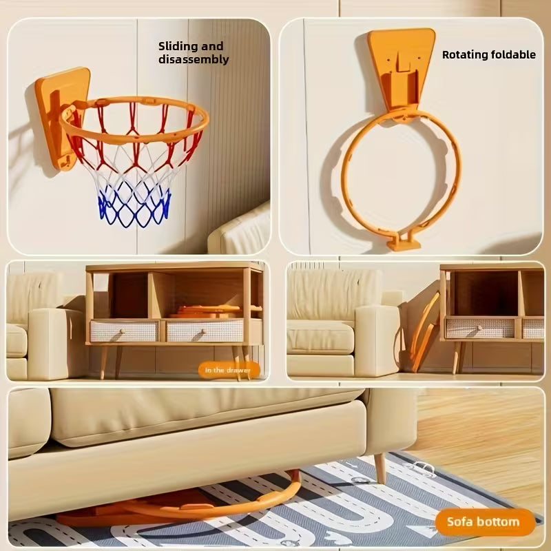 Non-Drilling Basketball Hoop, Silent Basketball Stand - Wall-Mounted Foldable Basketball Hoop