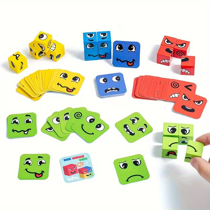 1Set Magic Cube Face-Changing Game - 4-Player Wooden Puzzle for Youngsters, Interactive Family Fun & Early Learning Toy