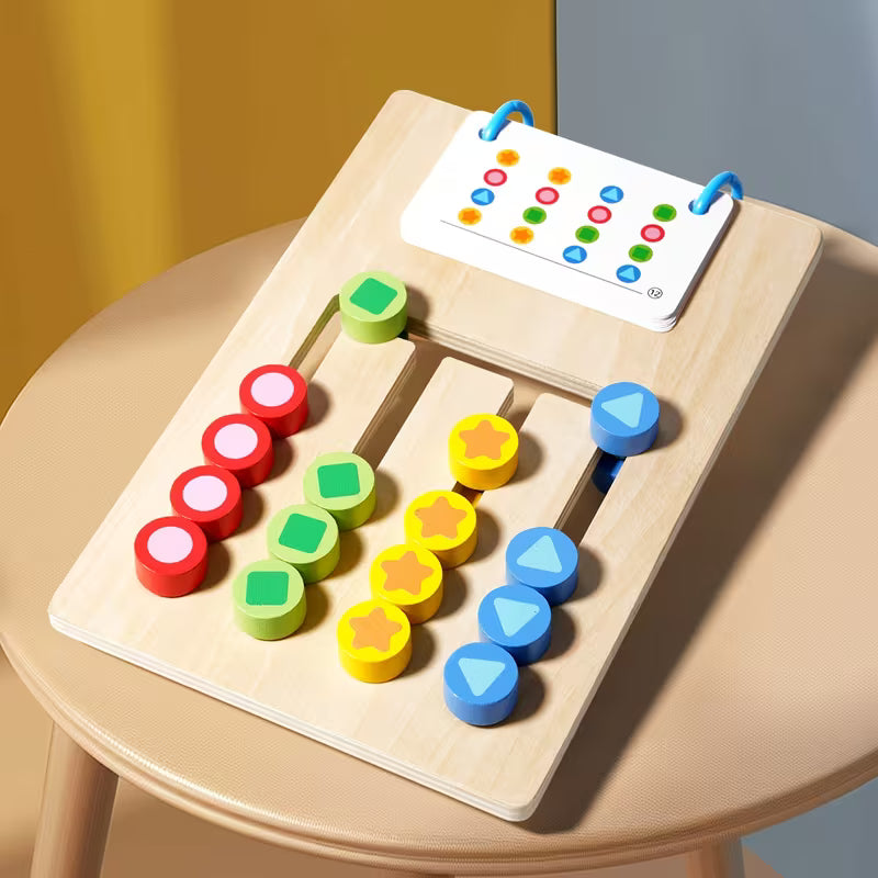 Double-Sided Four-Color Positioning Game Wooden Puzzle Cards to Enhance Cognitive Skills, Color Recognition, Competitive Toys