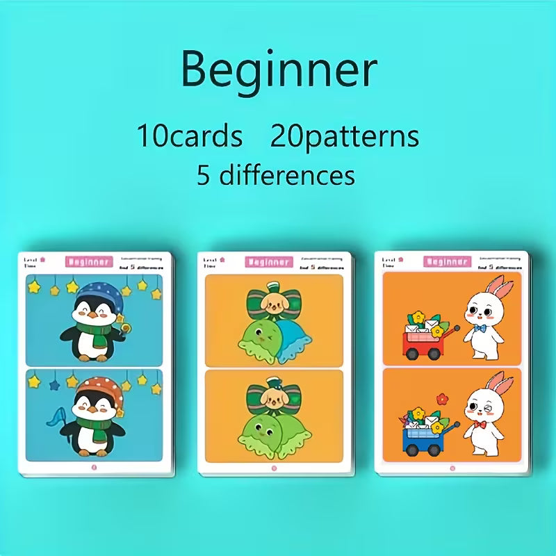 Find The Difference Focus Training Cards Suitable for Ages - Erasable Brain Game with Difficulty Gradient Design, Paper Puzzle Cards