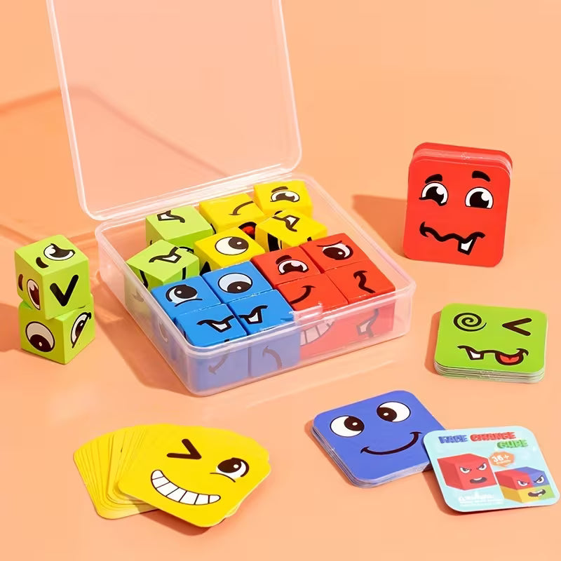 1Set Magic Cube Face-Changing Game - 4-Player Wooden Puzzle for Youngsters, Interactive Family Fun & Early Learning Toy