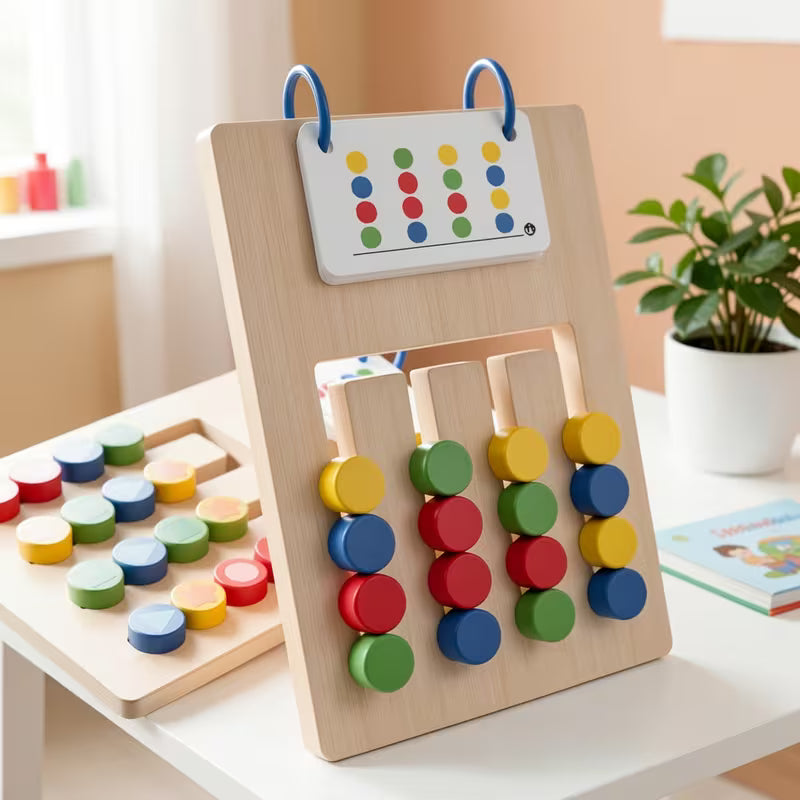 Double-Sided Four-Color Positioning Game Wooden Puzzle Cards to Enhance Cognitive Skills, Color Recognition, Competitive Toys