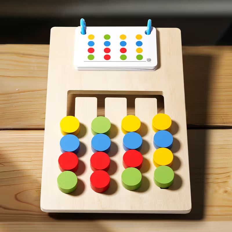 Double-Sided Four-Color Positioning Game Wooden Puzzle Cards to Enhance Cognitive Skills, Color Recognition, Competitive Toys