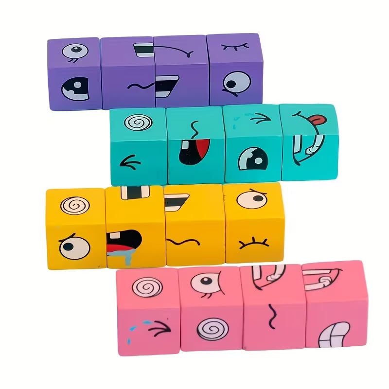 1 Set of Wooden Expression Changing Block Stacking Toys, Bells And Multiple Card Styles, Multiplayer Competitive Entertainment Game