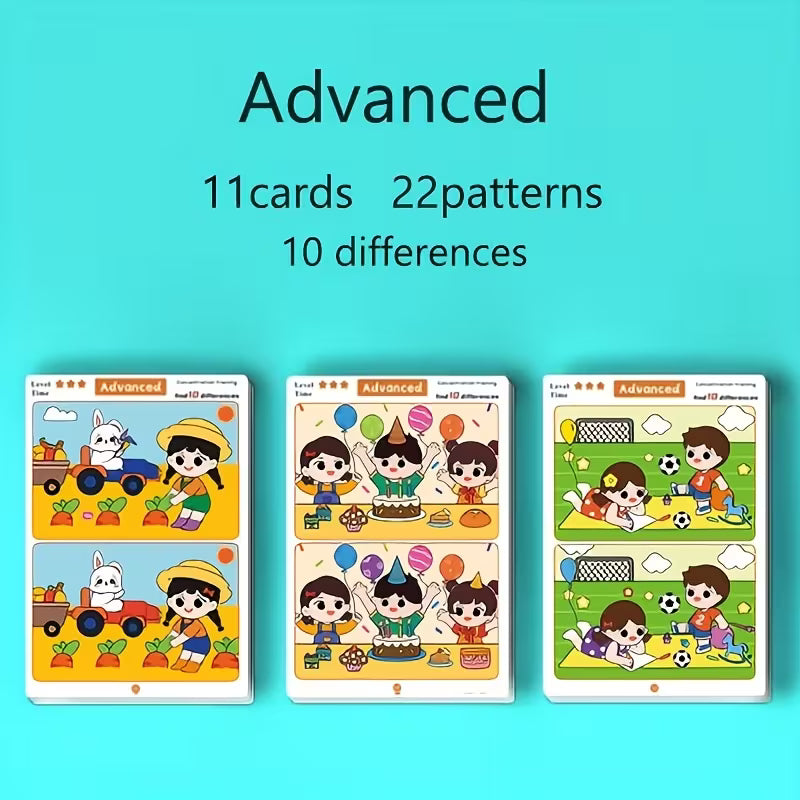 Find The Difference Focus Training Cards Suitable for Ages - Erasable Brain Game with Difficulty Gradient Design, Paper Puzzle Cards