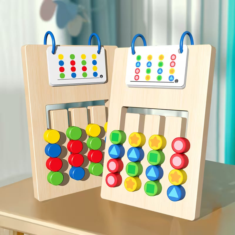 Double-Sided Four-Color Positioning Game Wooden Puzzle Cards to Enhance Cognitive Skills, Color Recognition, Competitive Toys