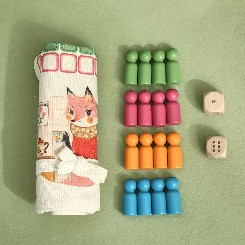 Children's Educational Multi-Function Canvas Game Chess Toy, 4-Color Canvas Ludo Game