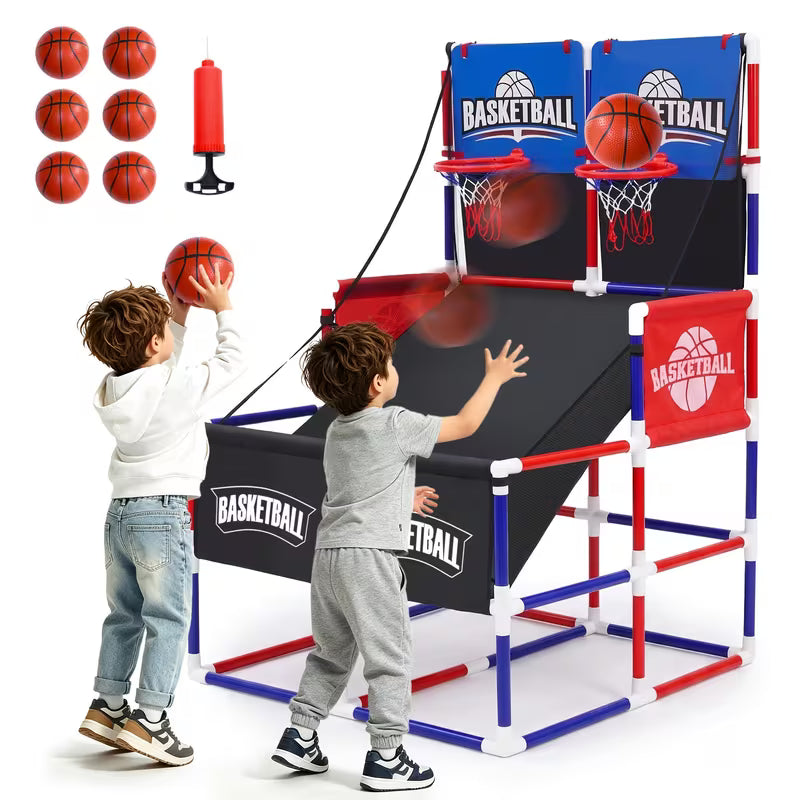 Dual Shot Basketball Arcade Game with Dartboard for Kids