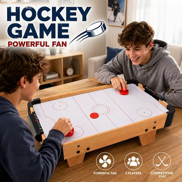 Mini Tabletop Air Hockey Table with Wooden Surface, Air Suspension Puck Game Table