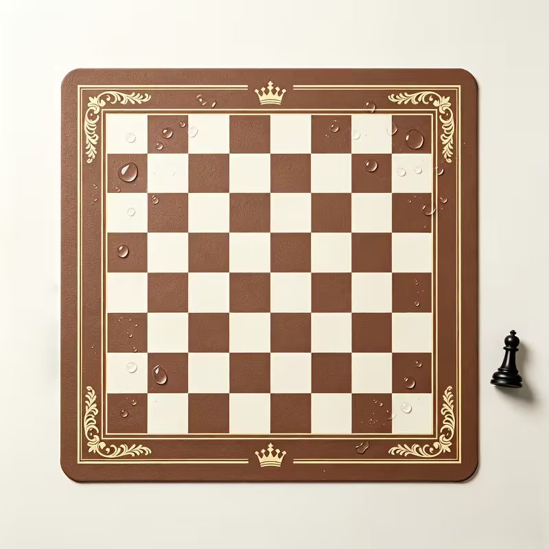 1pc Retro Golden-Edged Crown Chessboard Mat, Relaxed Design, Rubber Material