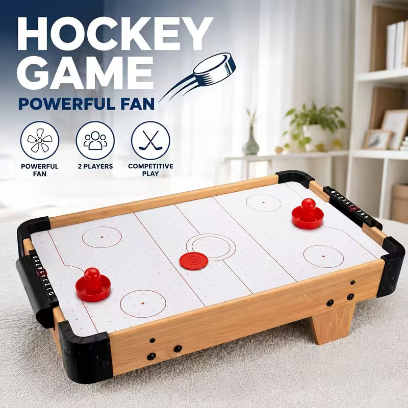 Mini Tabletop Air Hockey Table with Wooden Surface, Air Suspension Puck Game Table