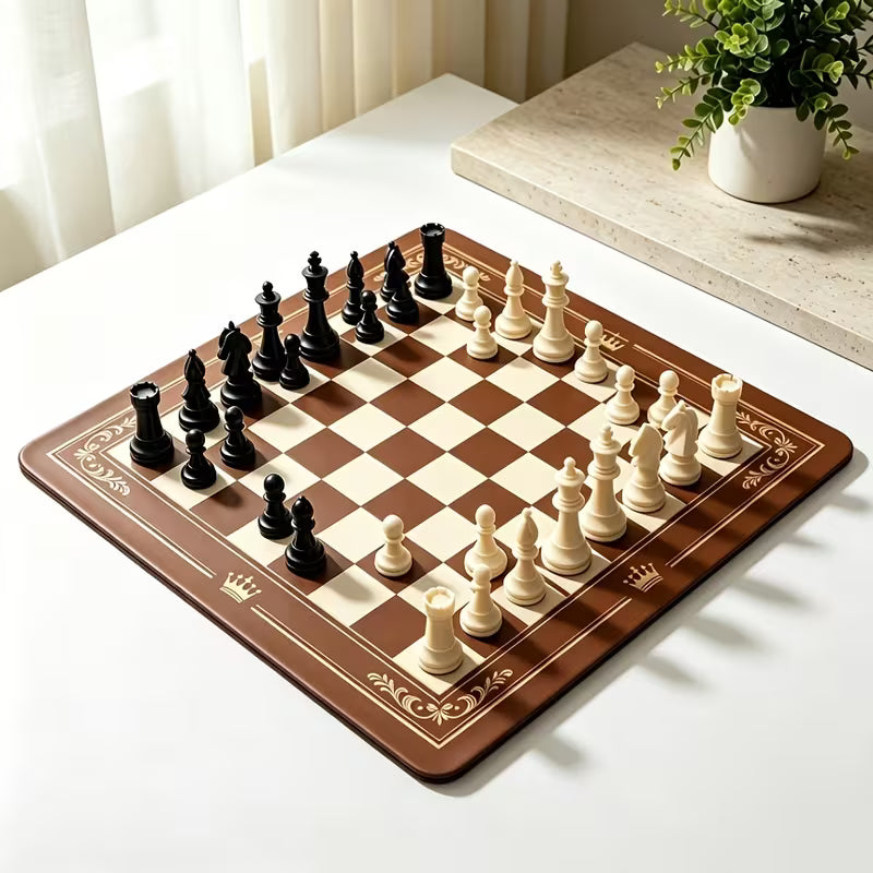 1pc Retro Golden-Edged Crown Chessboard Mat, Relaxed Design, Rubber Material