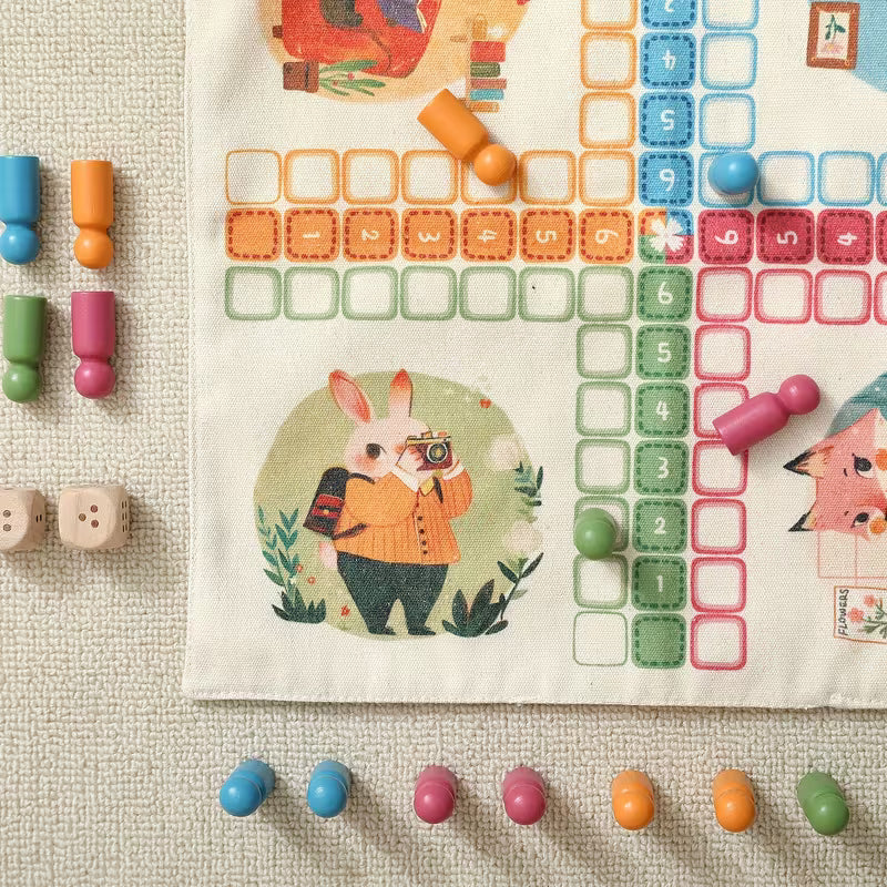 Children's Educational Multi-Function Canvas Game Chess Toy, 4-Color Canvas Ludo Game