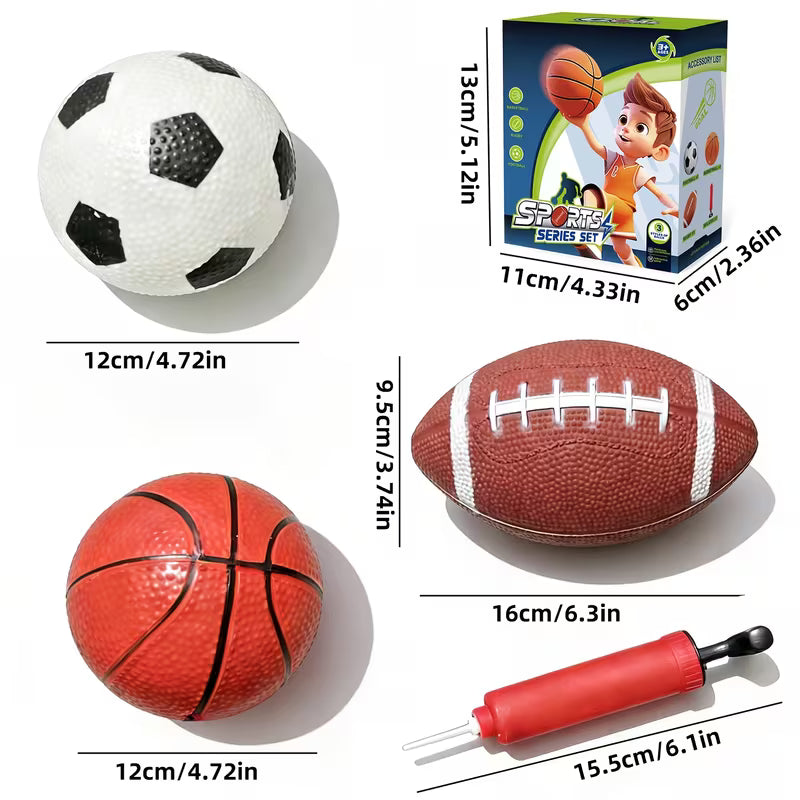 3 Kinds of Ball Toy Ball Combination Set, Small Basketball, Football, Rugby