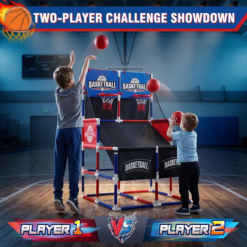 Dual Shot Basketball Arcade Game with Dartboard for Kids