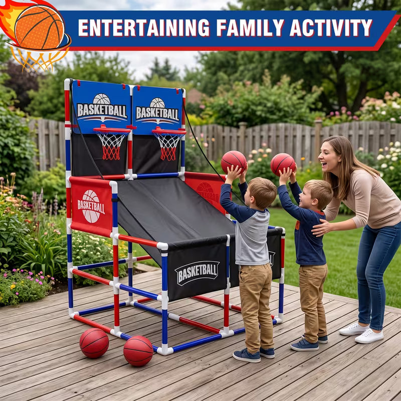 Dual Shot Basketball Arcade Game with Dartboard for Kids