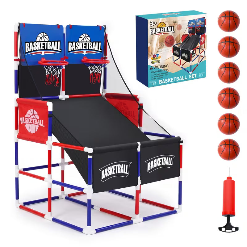 Dual Shot Basketball Arcade Game with Dartboard for Kids